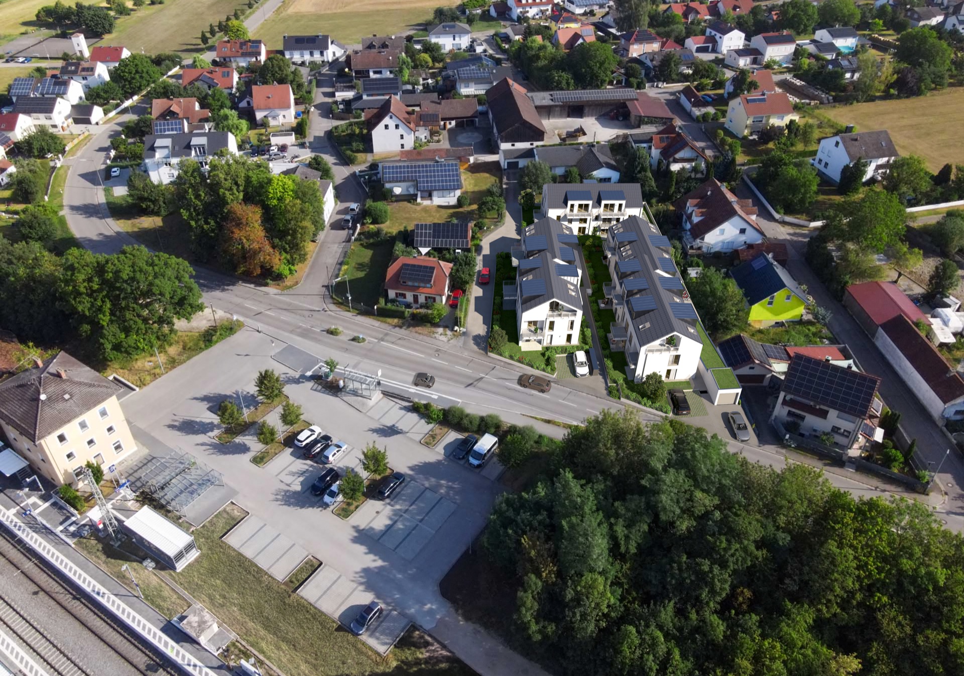 Luftaufnahme des Wohnensembles Buxheimer Straße 15 in Tauberfeld