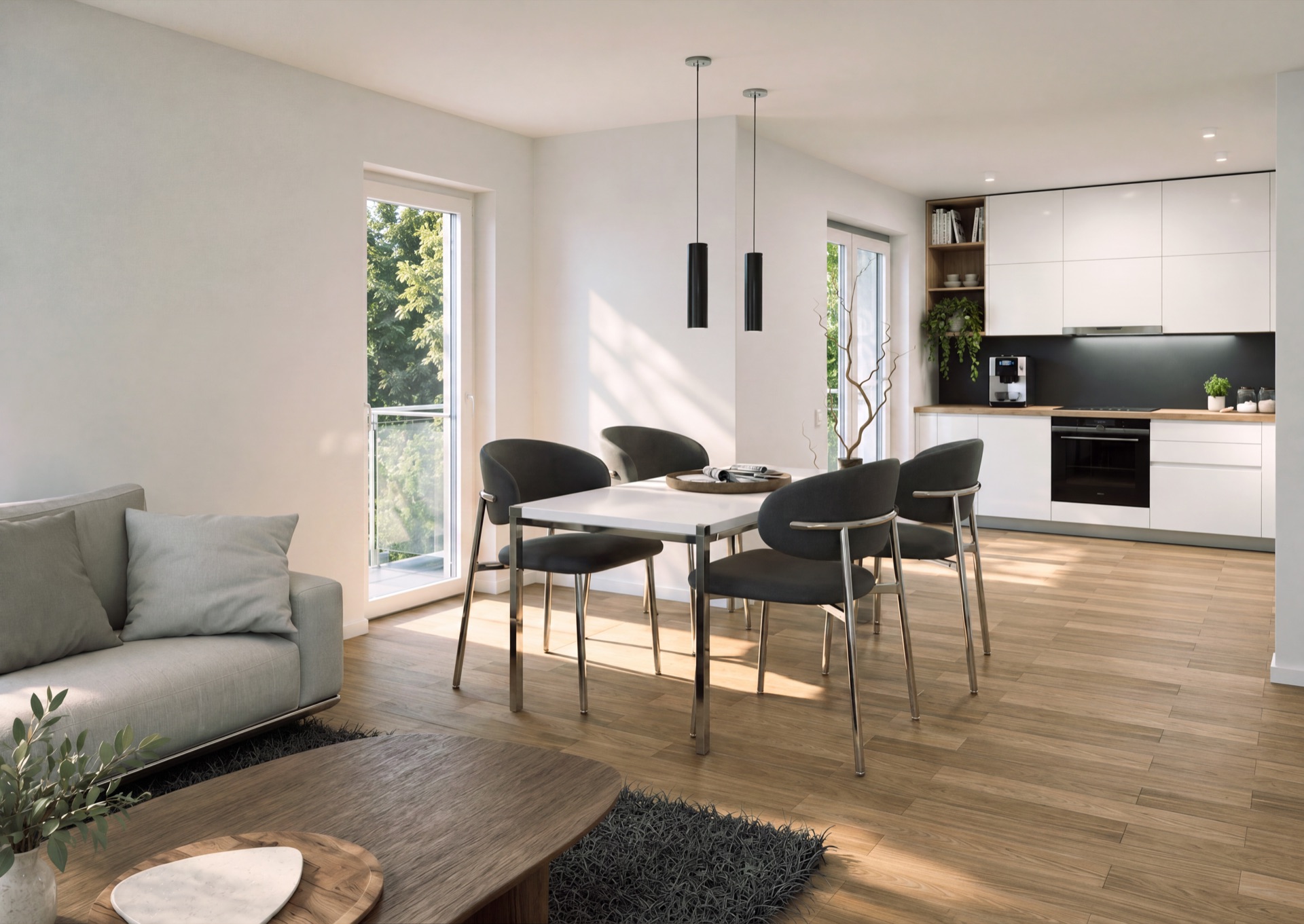 Wohn- und Essbereich der Wohnung 12 in Tauberfeld