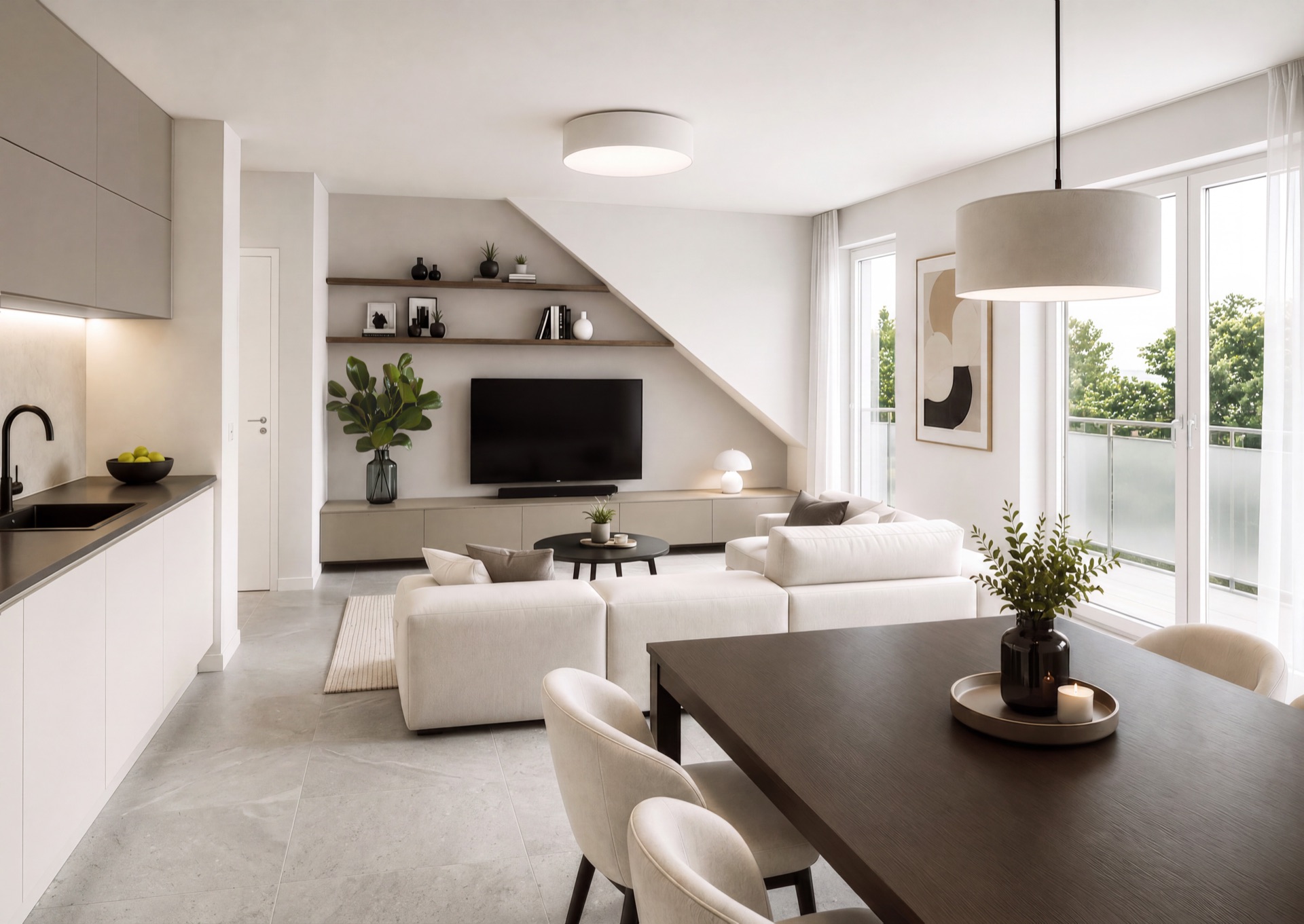 Wohn- und Essbereich der Wohnung 7 in Tauberfeld